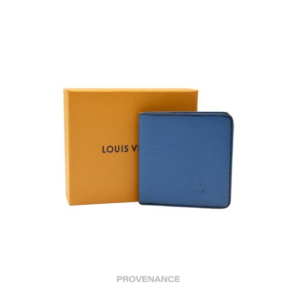 🔴 Louis Vuitton MALLETIER 6CC Bifold Wallet Toledo Blue Epi - Picture 1 of 9